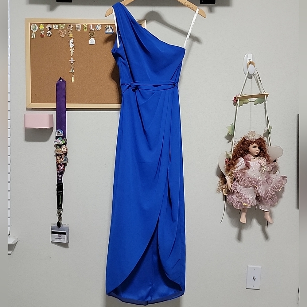 Blue one shoulder bridesmaid dress